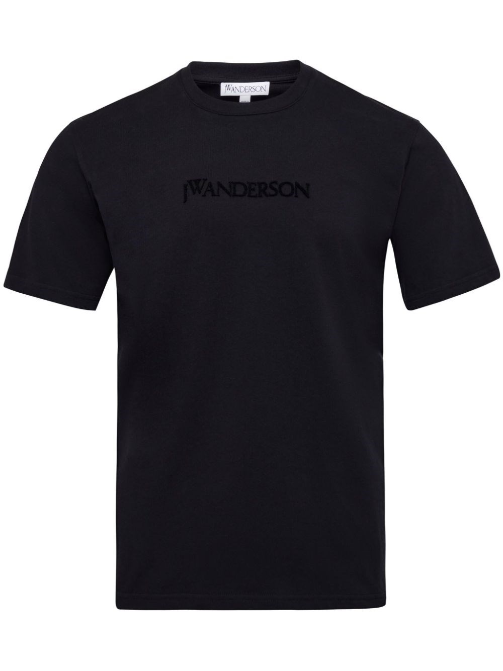 Jw Anderson Black Crewneck T-shirt With Logo Lettering Embroidery On The Front In Cotton Man