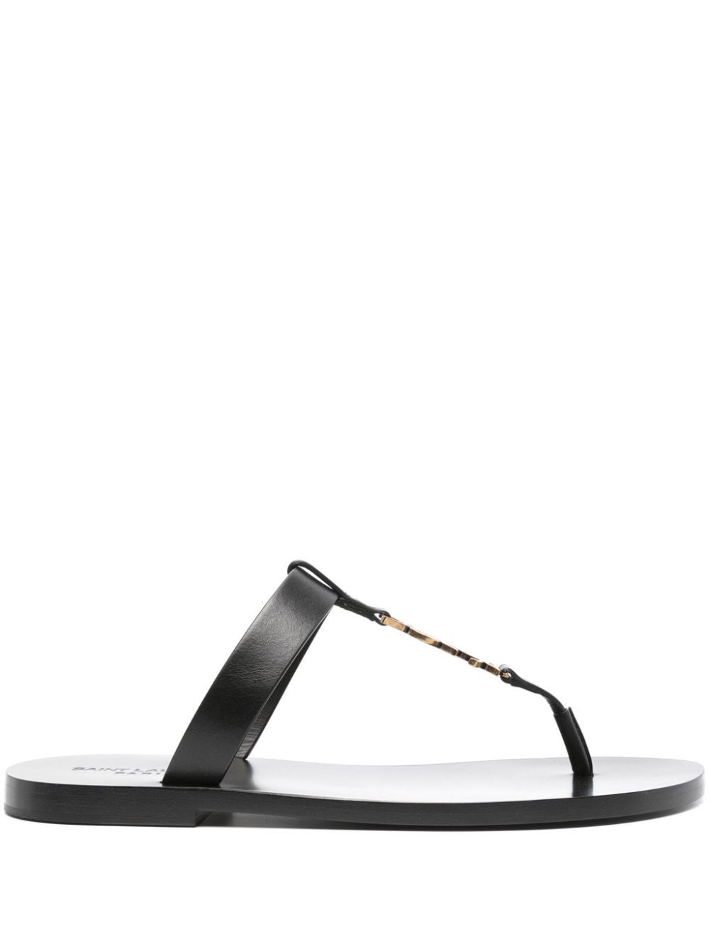 Saint Laurent Cassandre Black Flat Sandals With A T-strap In Leather Woman