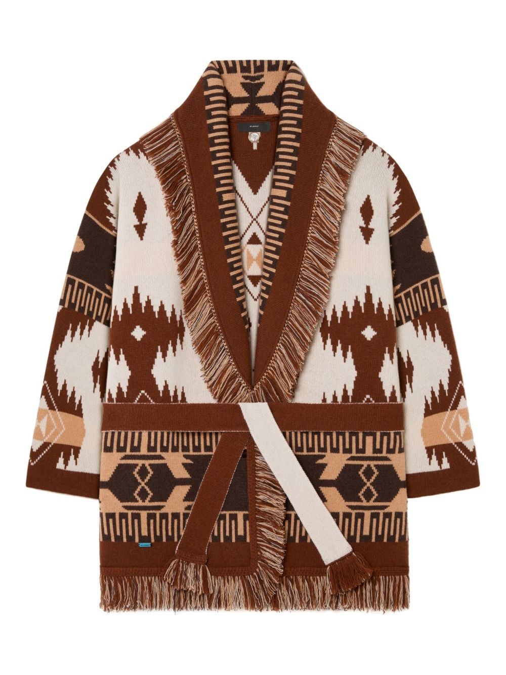 Alanui Geometric Pattern Cashmere Sweater With Fringed Hem