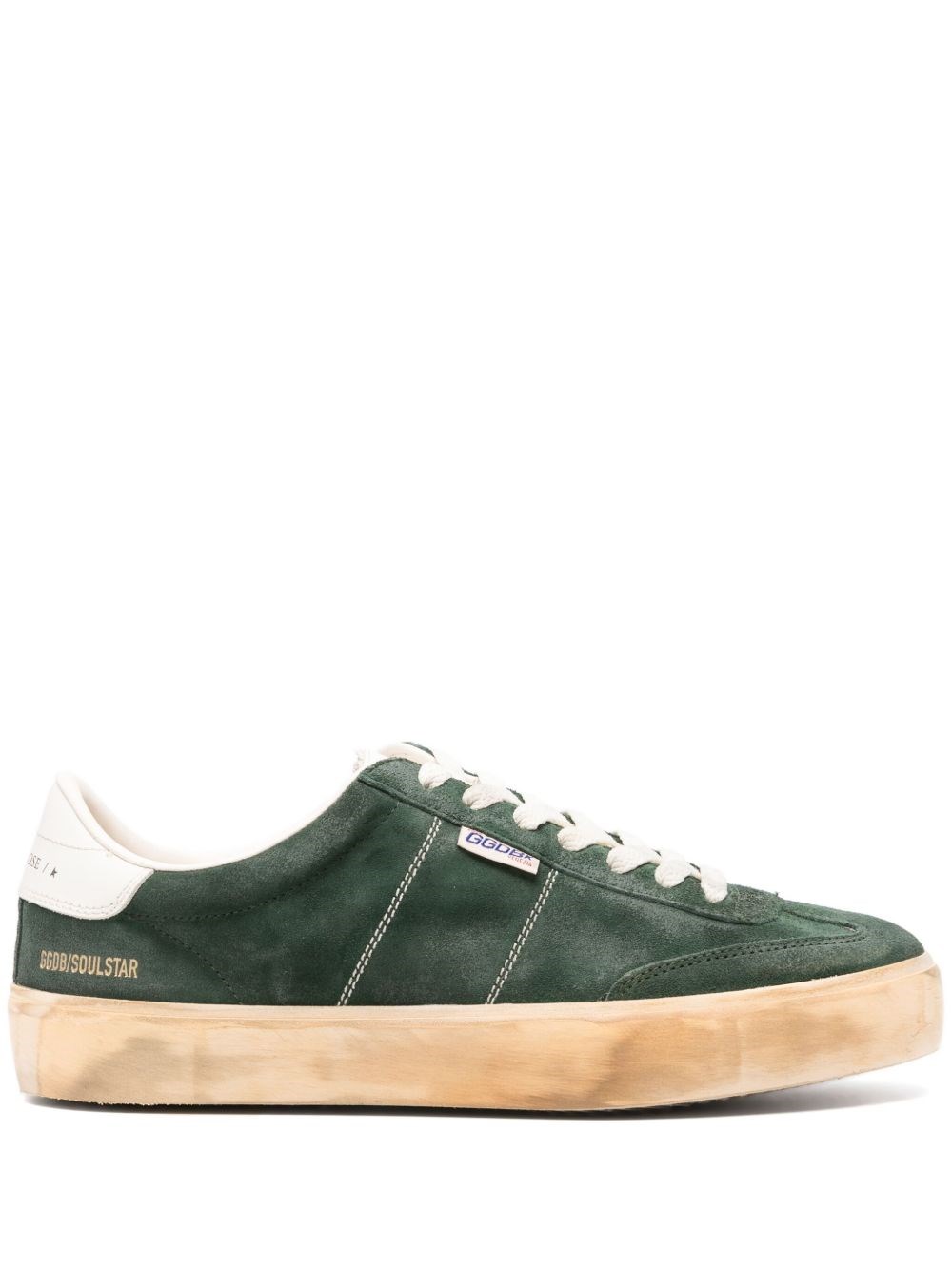 Golden Goose Soul-star Distressed Leather-trimmed Suede Sneakers In Green