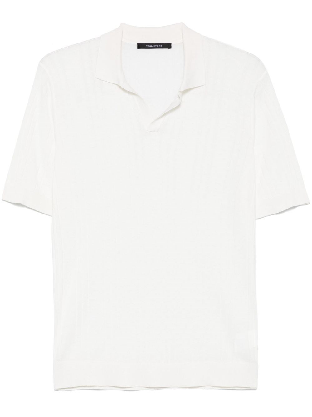 Tagliatore Silk White Polo T-shirt With Ribbed Texture