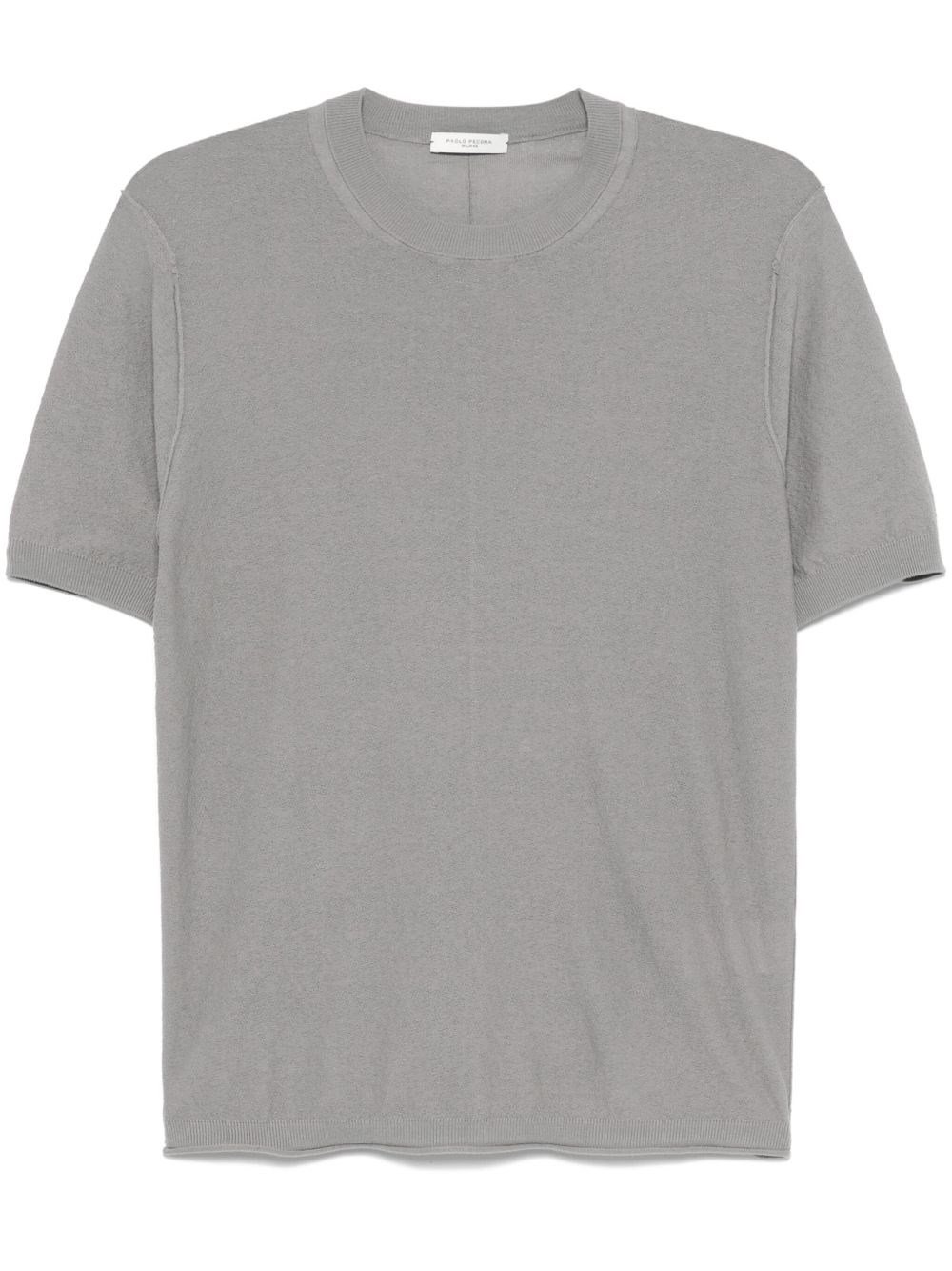 Paolo Pecora Grey Slub Knit T-shirt With Decorative Stitching In Animal Print