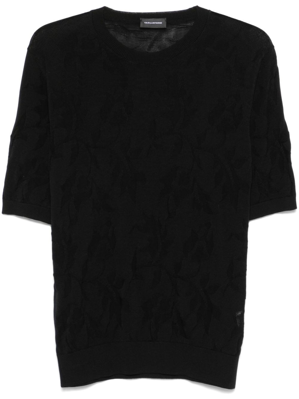 Tagliatore Textured Black Cotton T-shirt With Relaxed Fit In Black