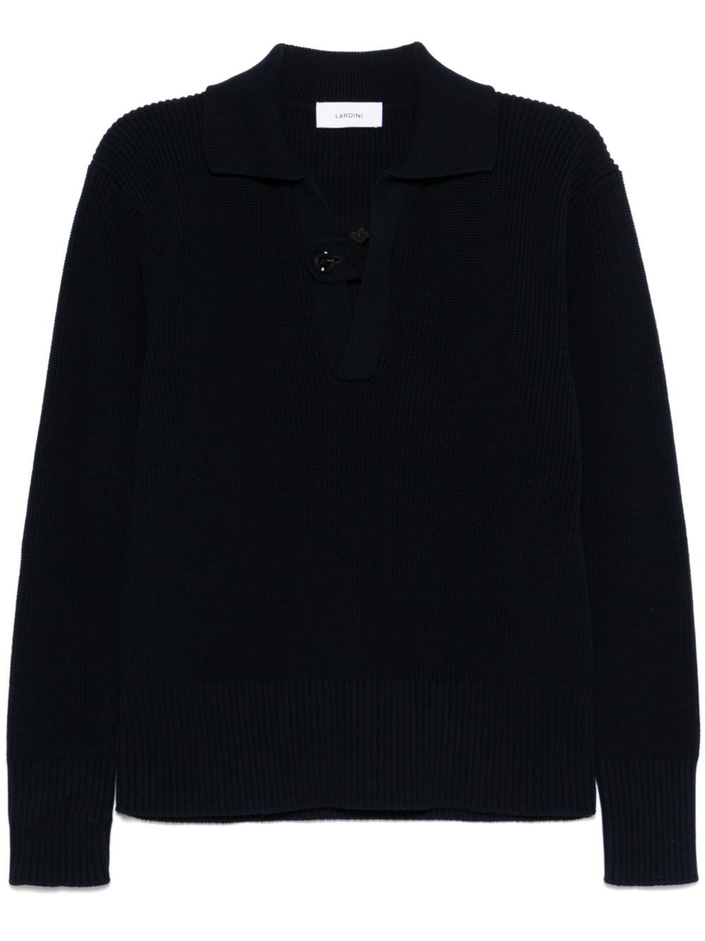 Lardini Button-closure Black Cotton Sweater With Ribbed Texture
