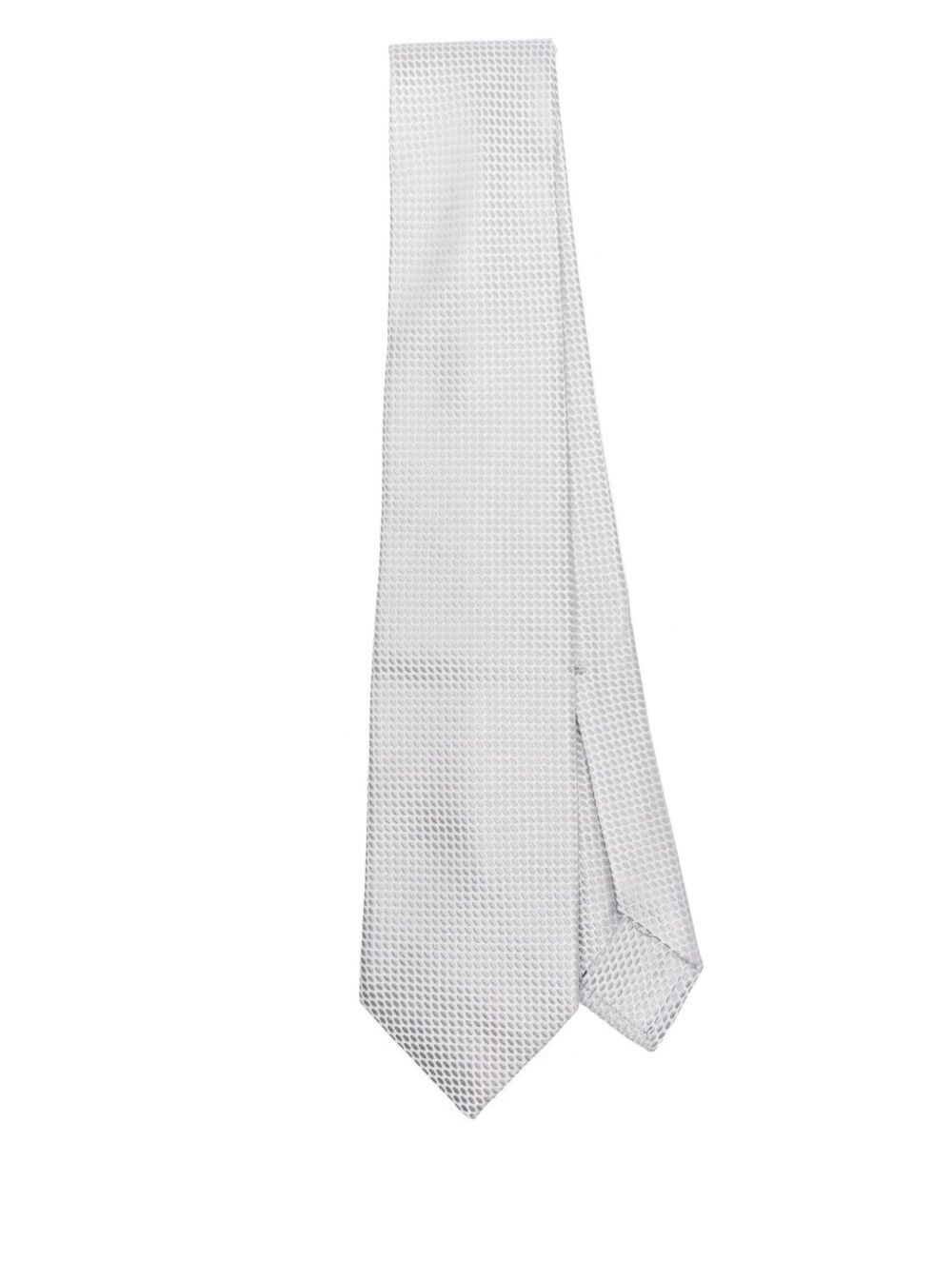 Barba Napoli Barba Textured Light Grey Tie With Pointed Tip In White