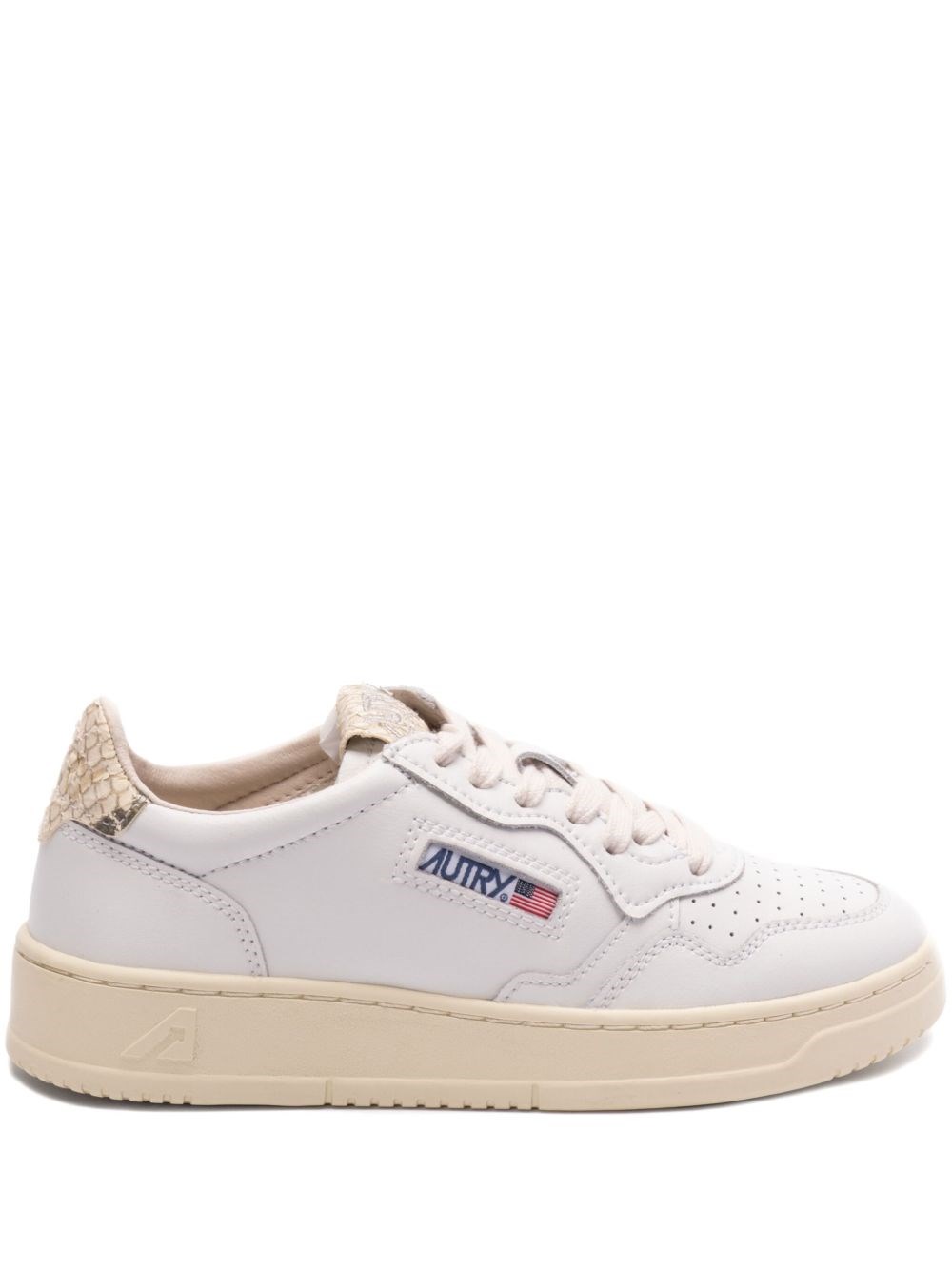Autry White Medalist Low Sneakers In Leather With Snake Diamond Print