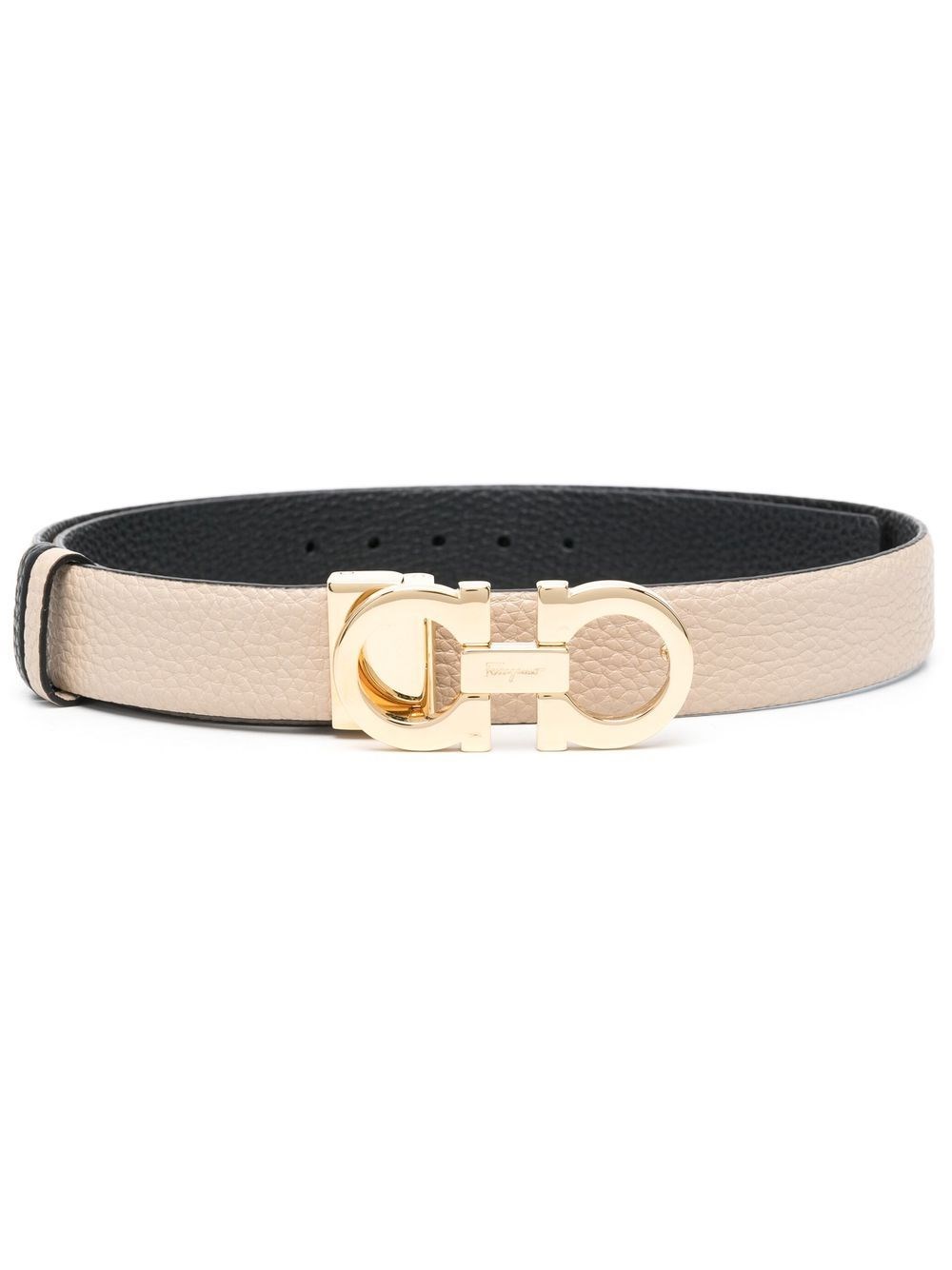 Ferragamo Reversible Gancini Belt In Hammered Leather In White