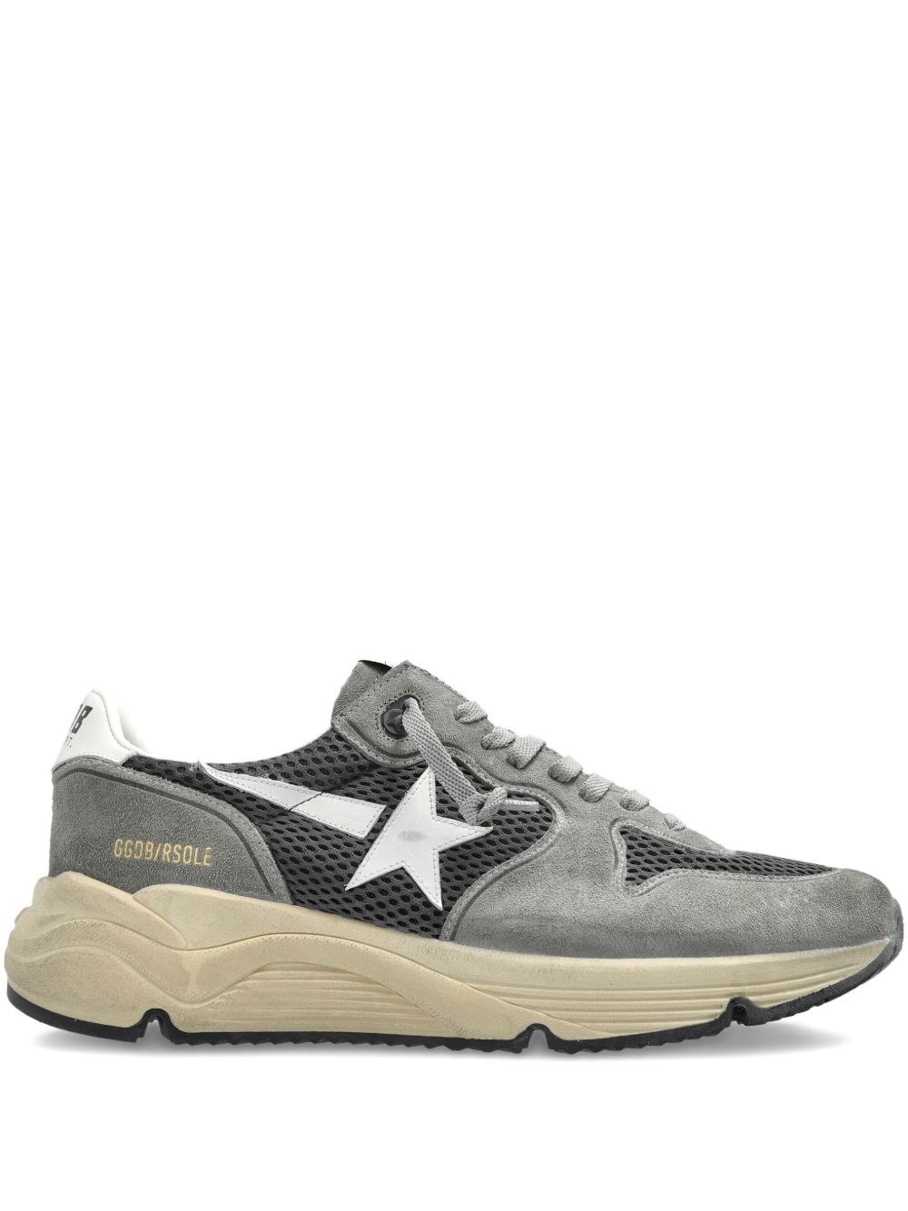 Golden Goose Running Sole In Green Suede With White Leather Star And Heel In Gold