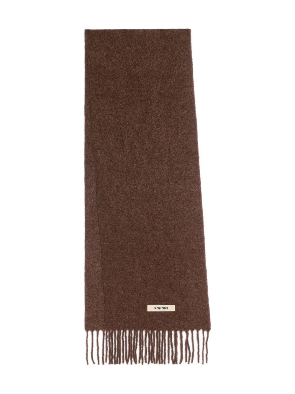 Jacquemus Brown Scarf With Fringes And Logo  In Brown