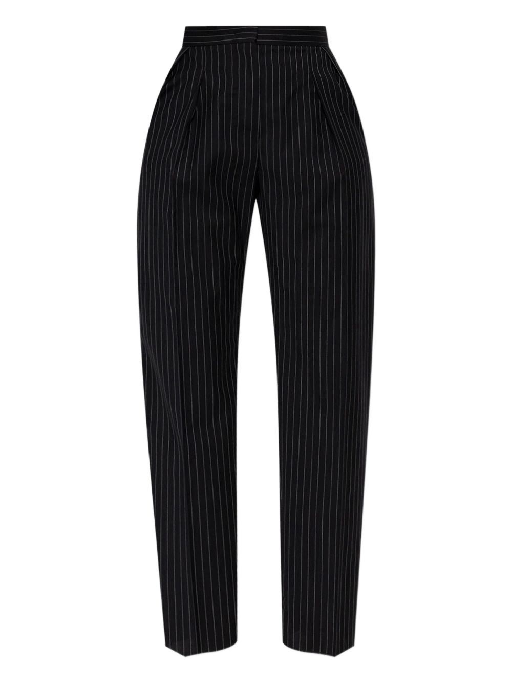 Max Mara Pinstriped Wool Trousers In Black