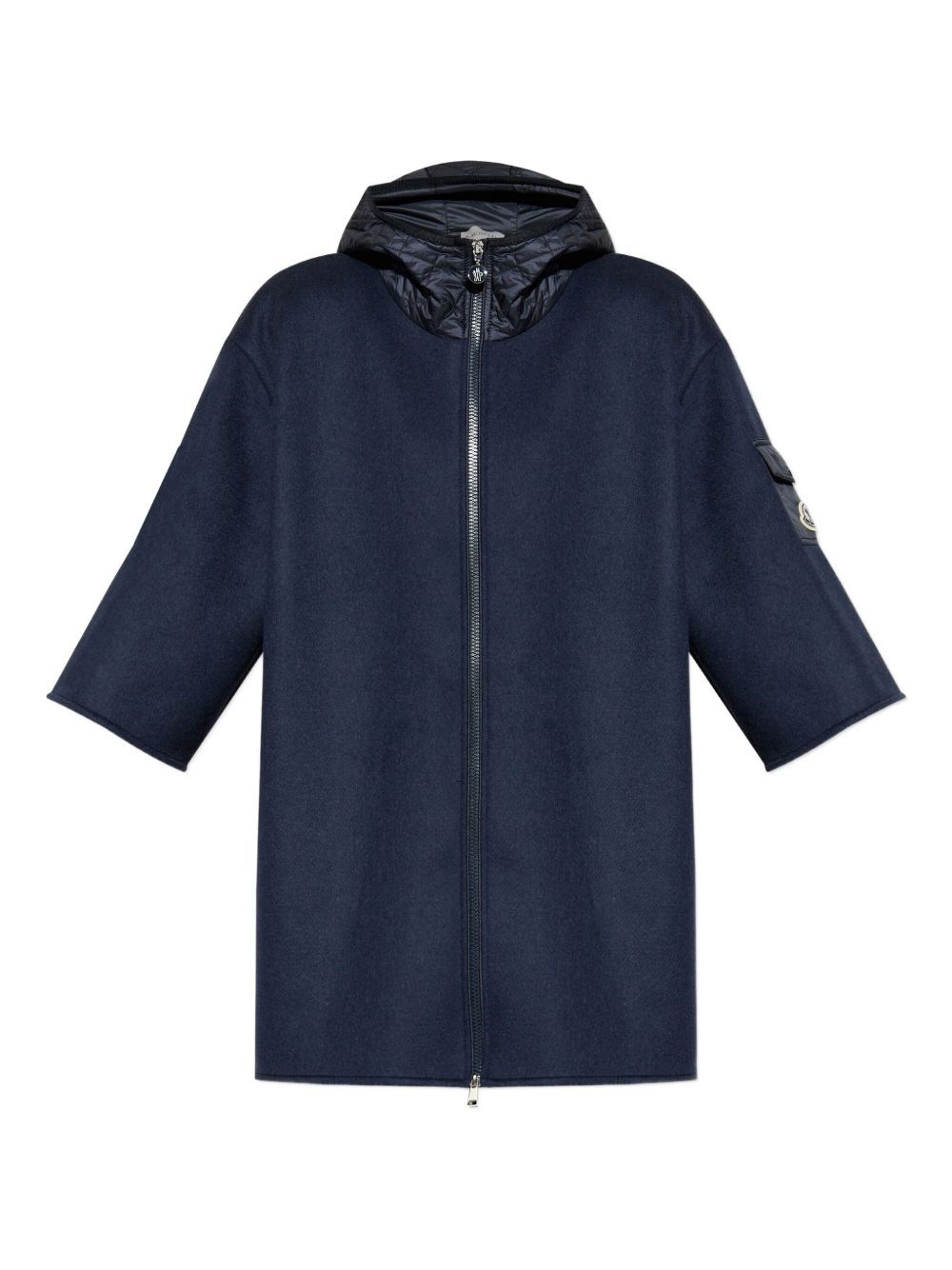Moncler Wool Cape With Hood And Arm Patch In Blue