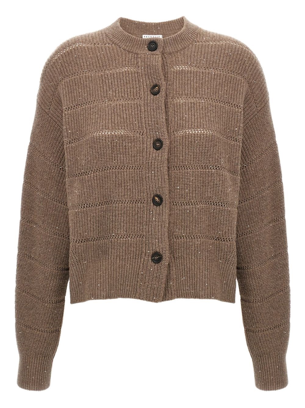 Brunello Cucinelli Ribbed Cardigan In Brown