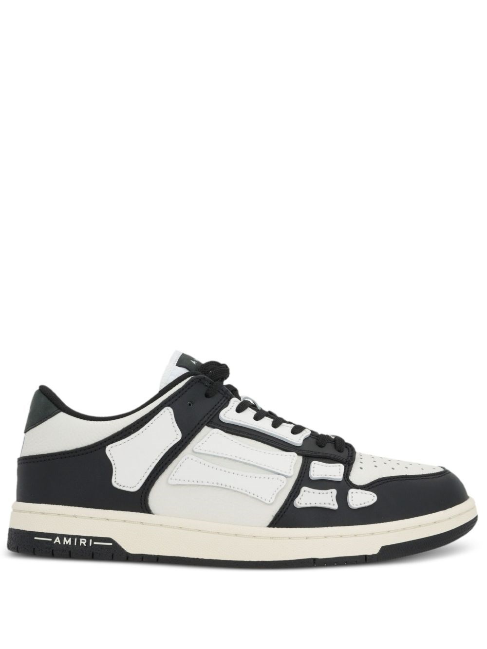 Amiri Skel Top Low White And Black Sneakers With Skeleton Patch In Leather Man In Multi