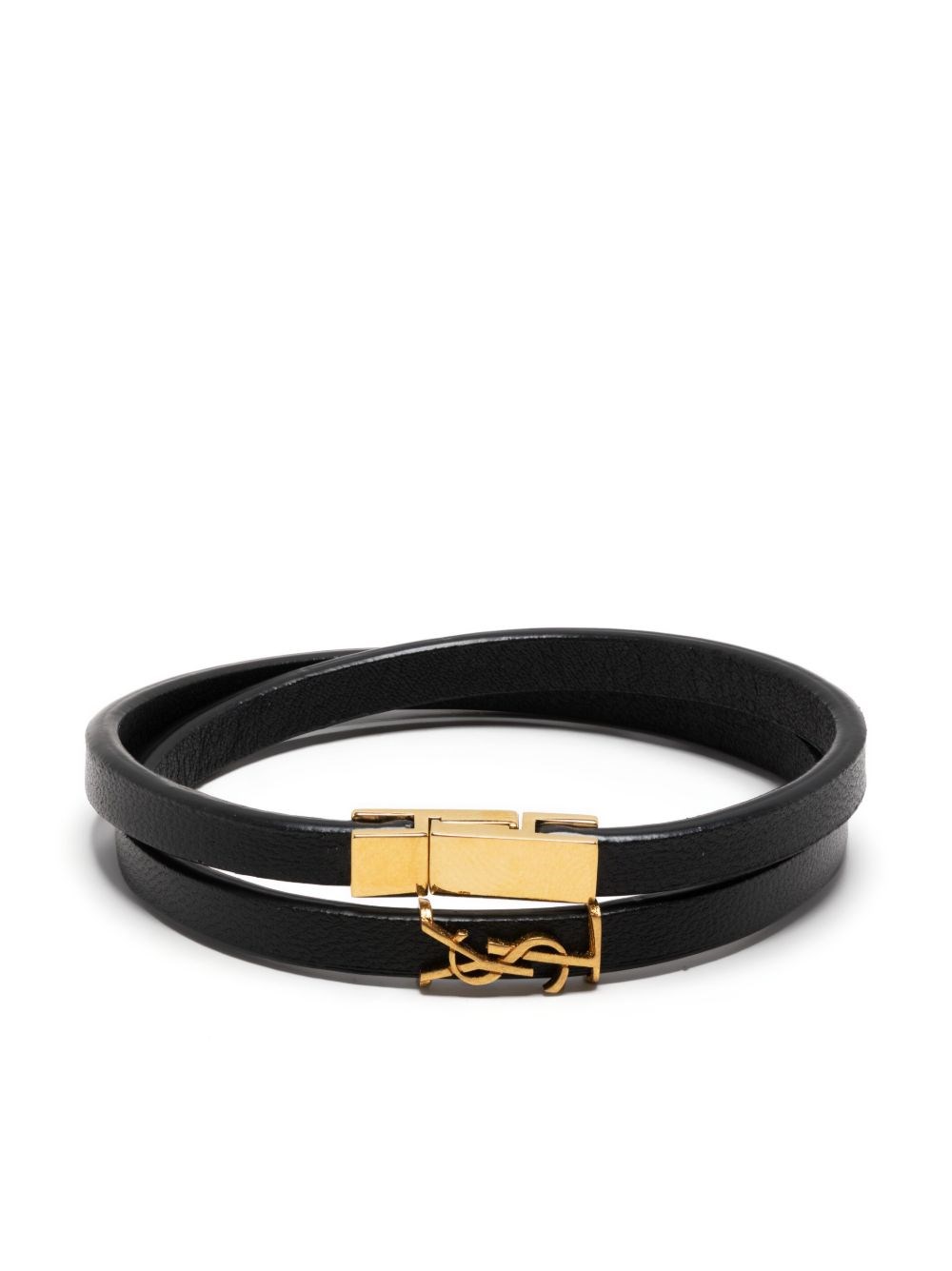 Saint Laurent Double Wrap Leather Bracelet In Black
