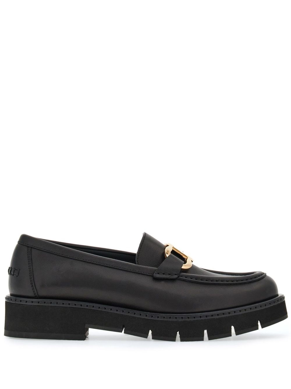Ferragamo Gancini Plaque Loafers In Black