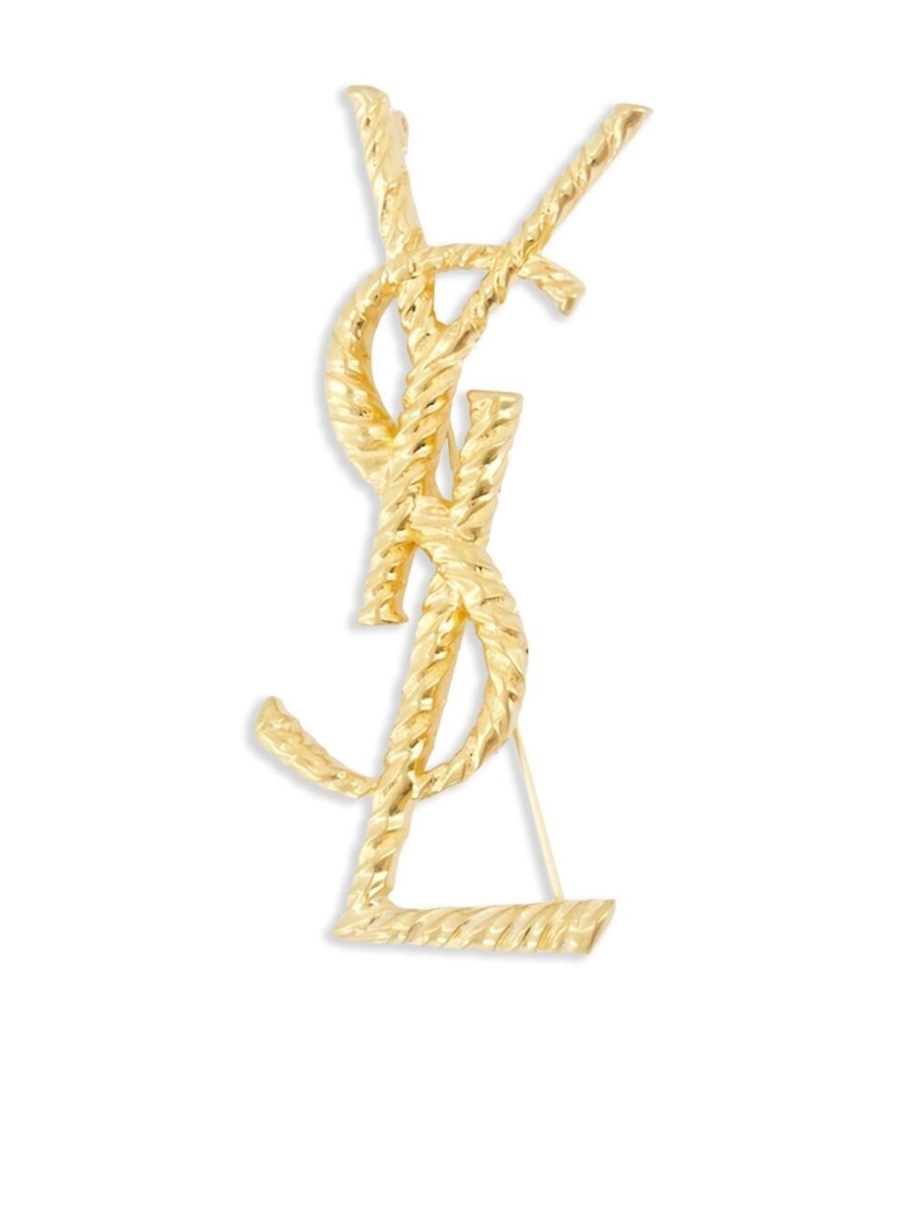 Saint Laurent Ysl Cassandre Metal Brooch In Gold