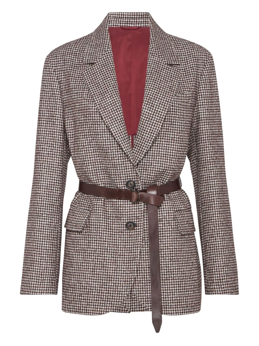 Brunello Cucinelli Tailored Houndstooth Blazer With Matching Waist Belt In Multi