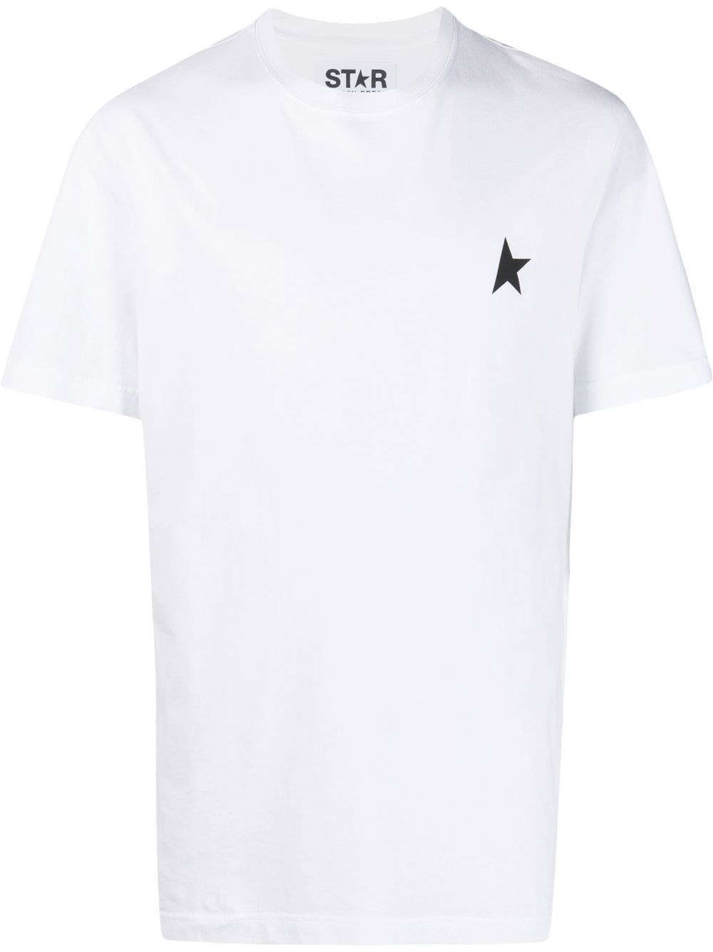 Golden Goose White T-shirt With Round Neck And One Star Logo Print On The Front In Cotton Man