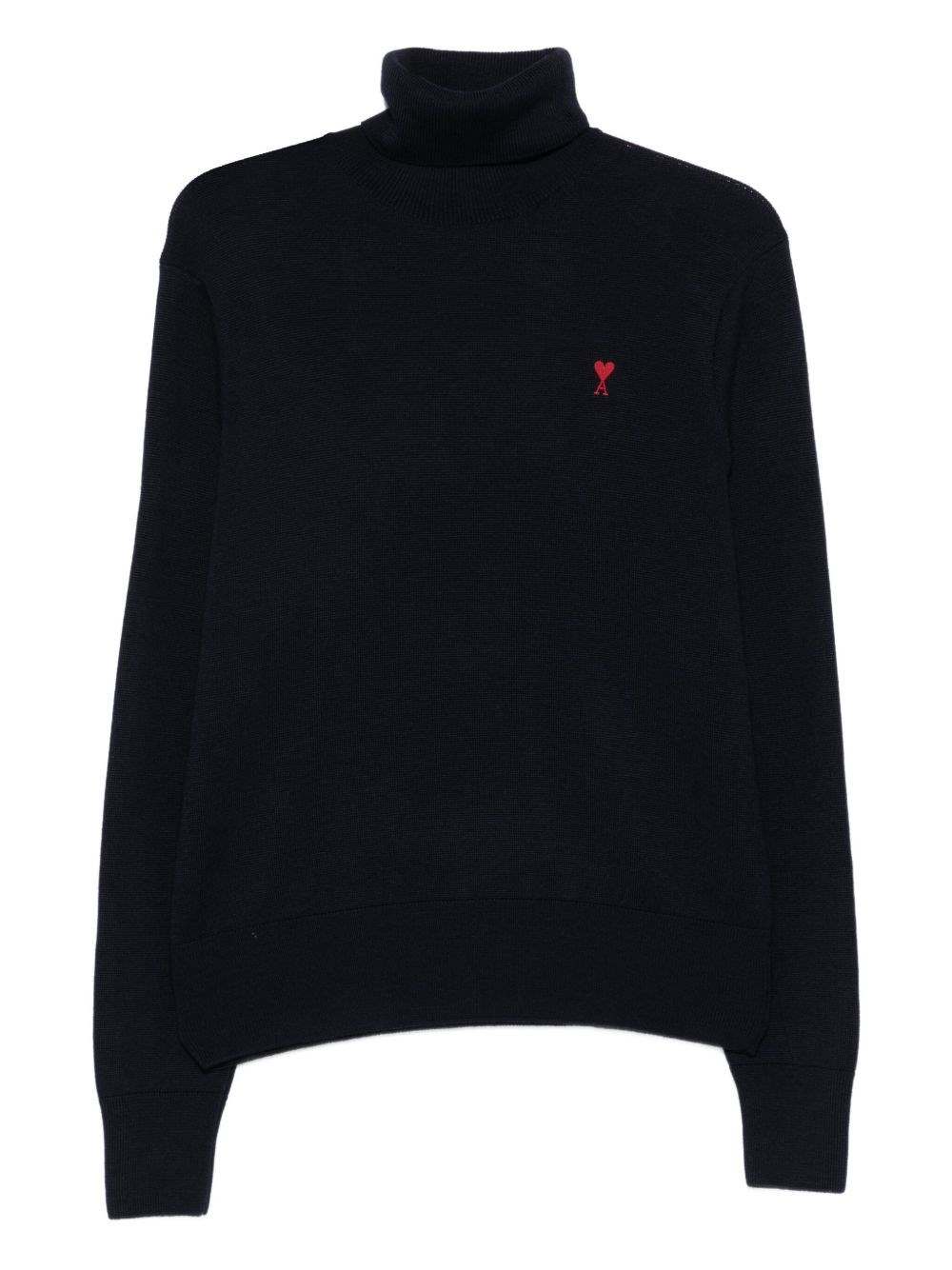Ami Alexandre Mattiussi Ami Paris High Neck Sweater With Heart Embroidery In Blue