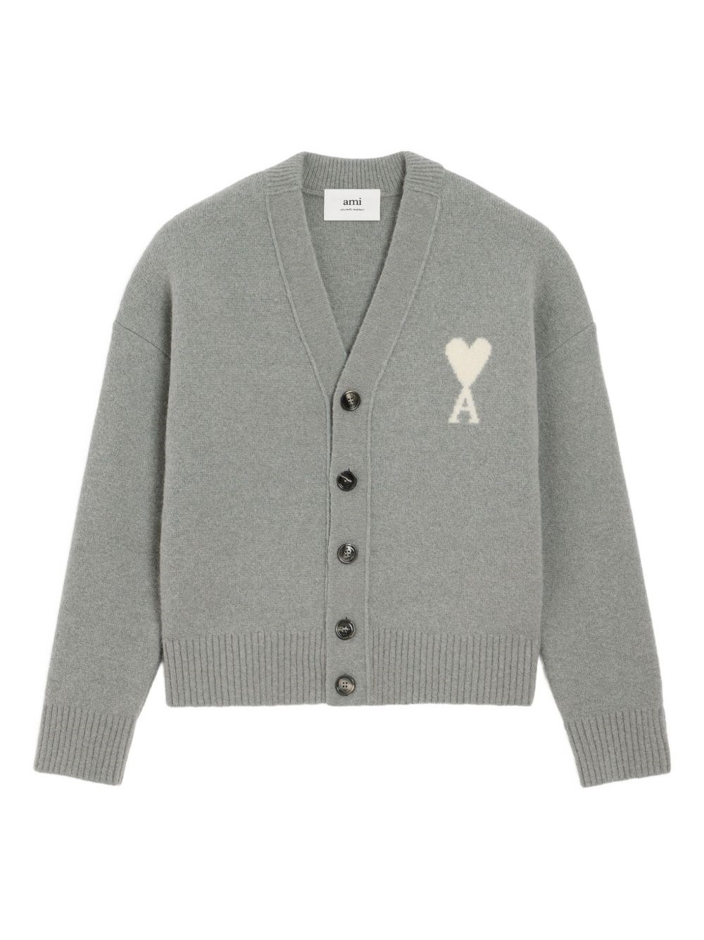 Ami Alexandre Mattiussi Ami Paris Ami Paris De Coeur Wool Cardigan In Gray