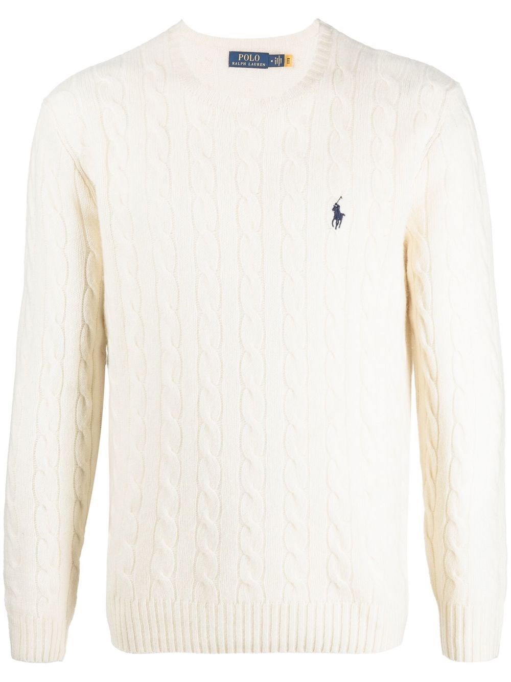 Polo Ralph Lauren Textured Cable Knit Sweater With Round Neckline And Fitted Silhouette In Neutral