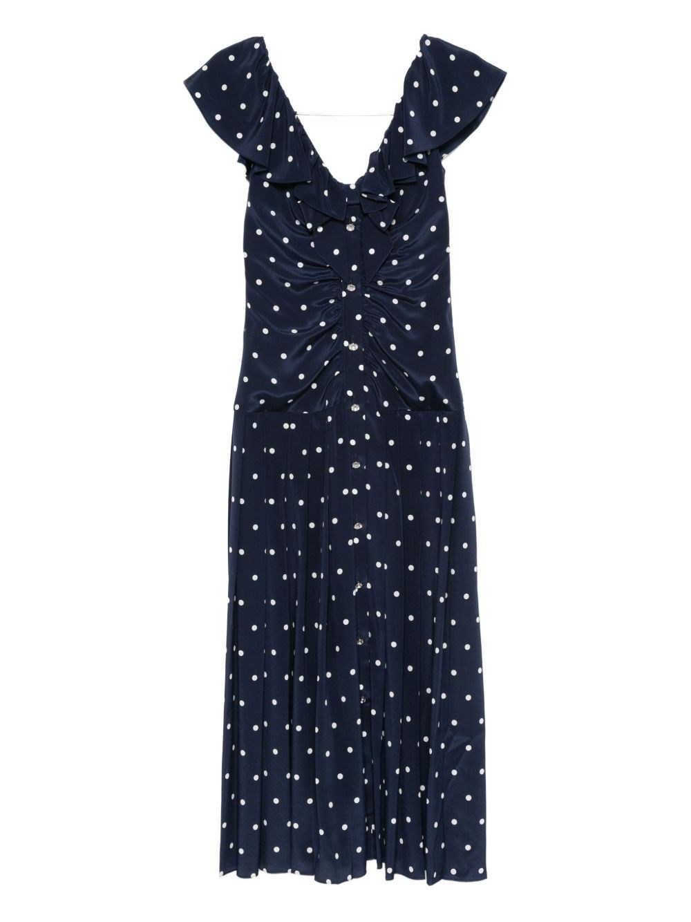 Alessandra Rich Polka Dot Dress With Ruffles In Blue