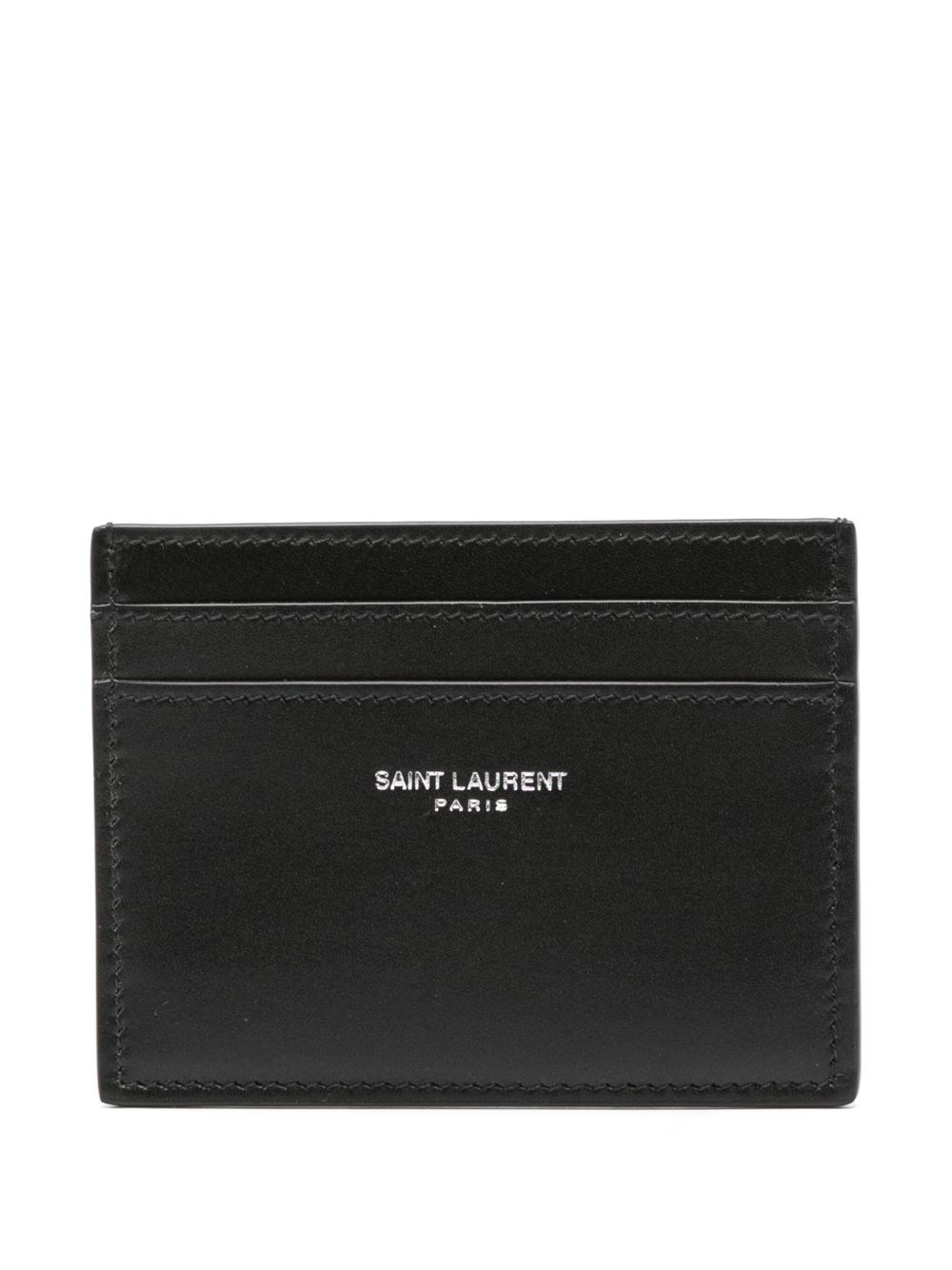 Saint Laurent Leather Cardholder With Logo In Black