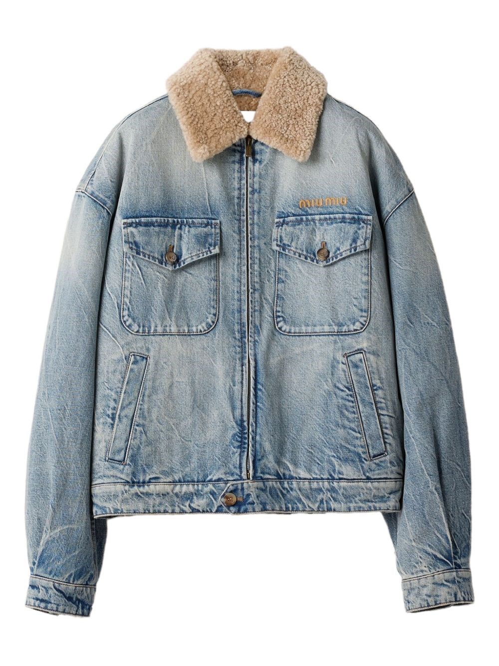 Miu miu Miu miu giacca denim con collo in shearling su