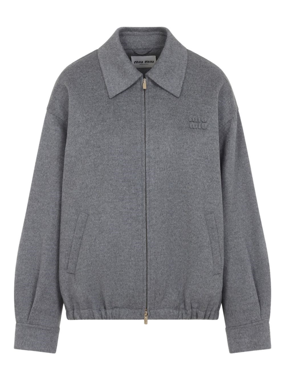 Miu Miu Wool Jacket With Embroidered Logo In Gray