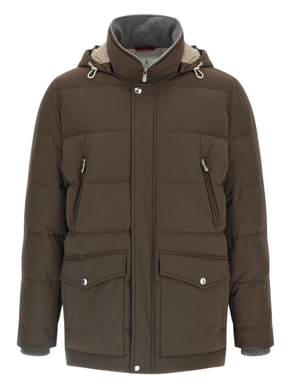 Brunello Cucinelli Knit Insert Down Jacket Puffer Jackets Brown In Brown