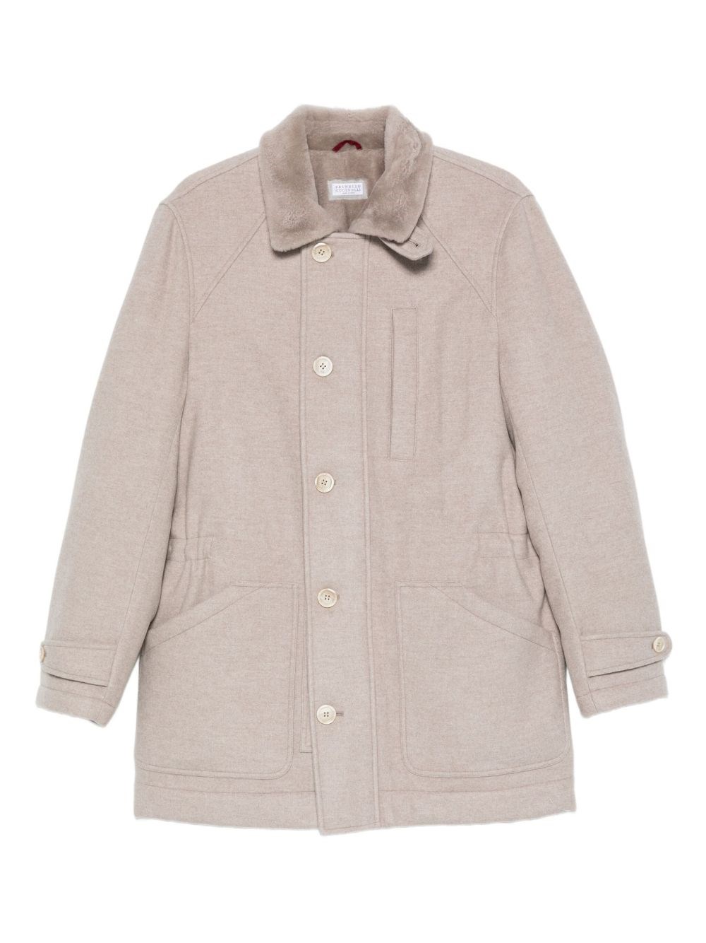 Brunello Cucinelli Trimmed-collar Single-breasted Coat In Neutral
