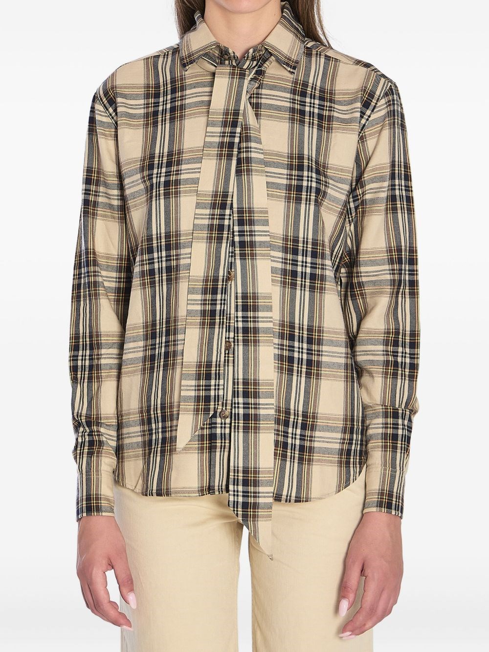 Saint Laurent Lavalliere Cassandre Long Sleeve Shirt In Brown