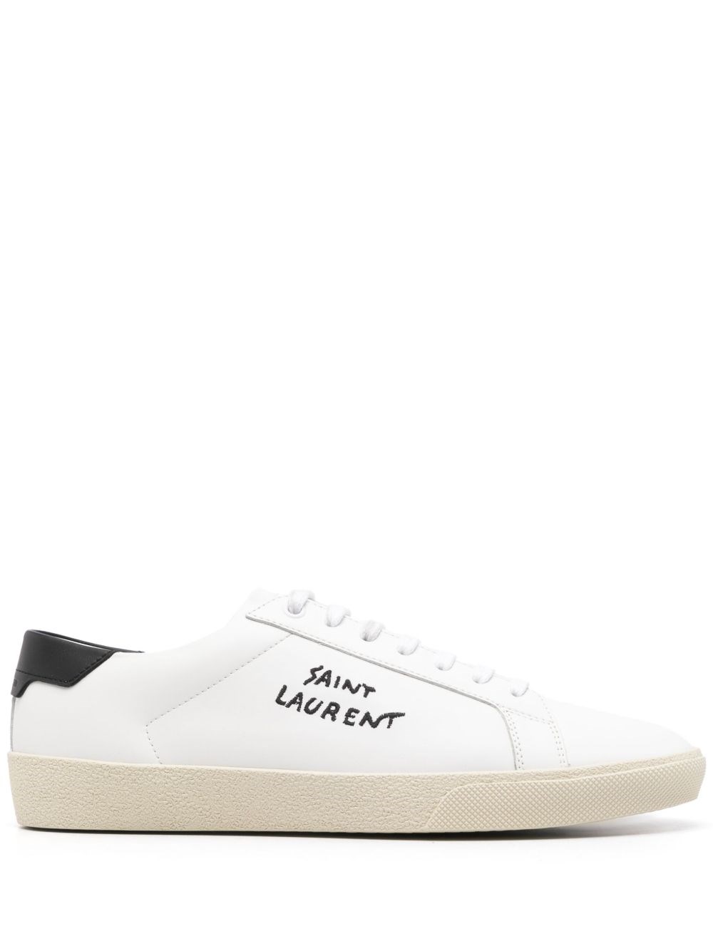 Saint Laurent Logo-embroidered Leather Sneakers In White