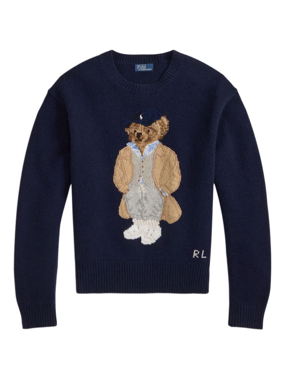 Polo Ralph Lauren Crew Neck Sweater With Embroidered Bear In Multi