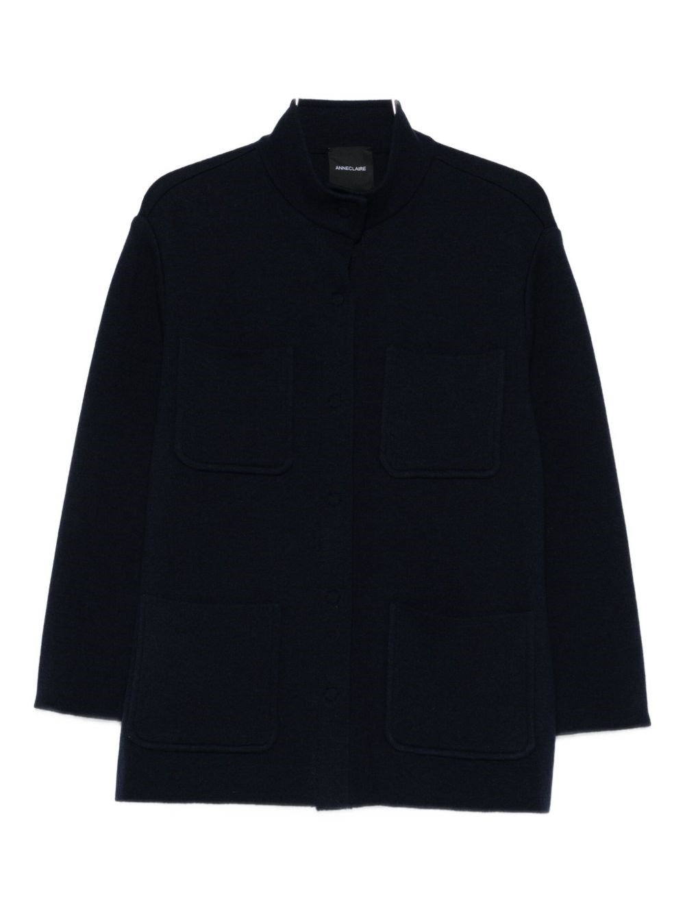 Anneclaire High Collar Blue Four Pocket Jacket In Blue