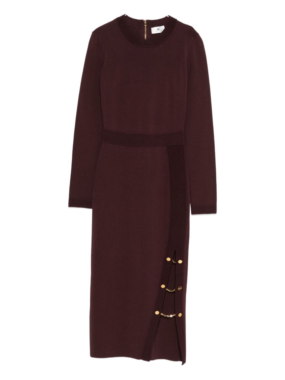Elisabetta Franchi Knit Dress With Chain And Gold Buttons In Burgundy