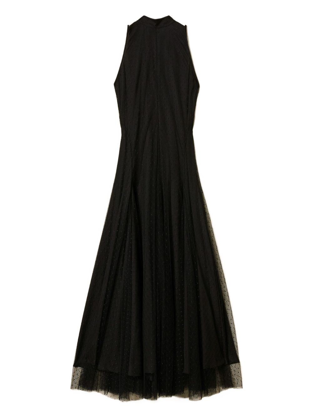 Twinset Sleeveless Black Maxi Dress With Tulle Overlay In Black