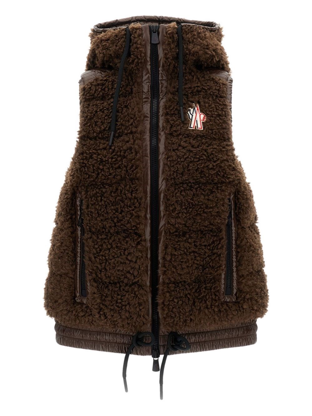 Moncler Grenoble Hooded Fleece Gilet In Brown