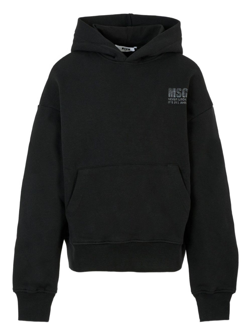 Msgm Kids Hoodie With Rhinestones In Black