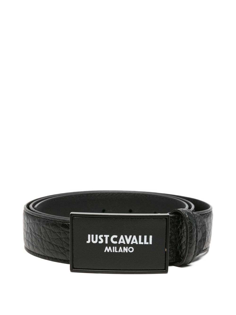 Just Cavalli Leather Belt With Logo Plate In Black