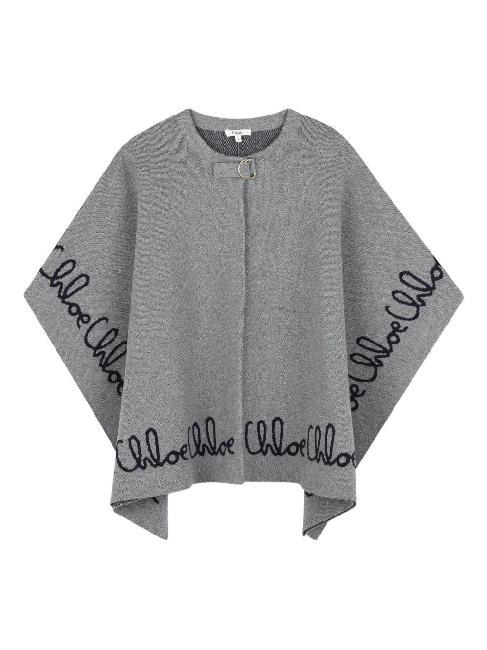 Chloé Kids Embroidered Poncho In Gray
