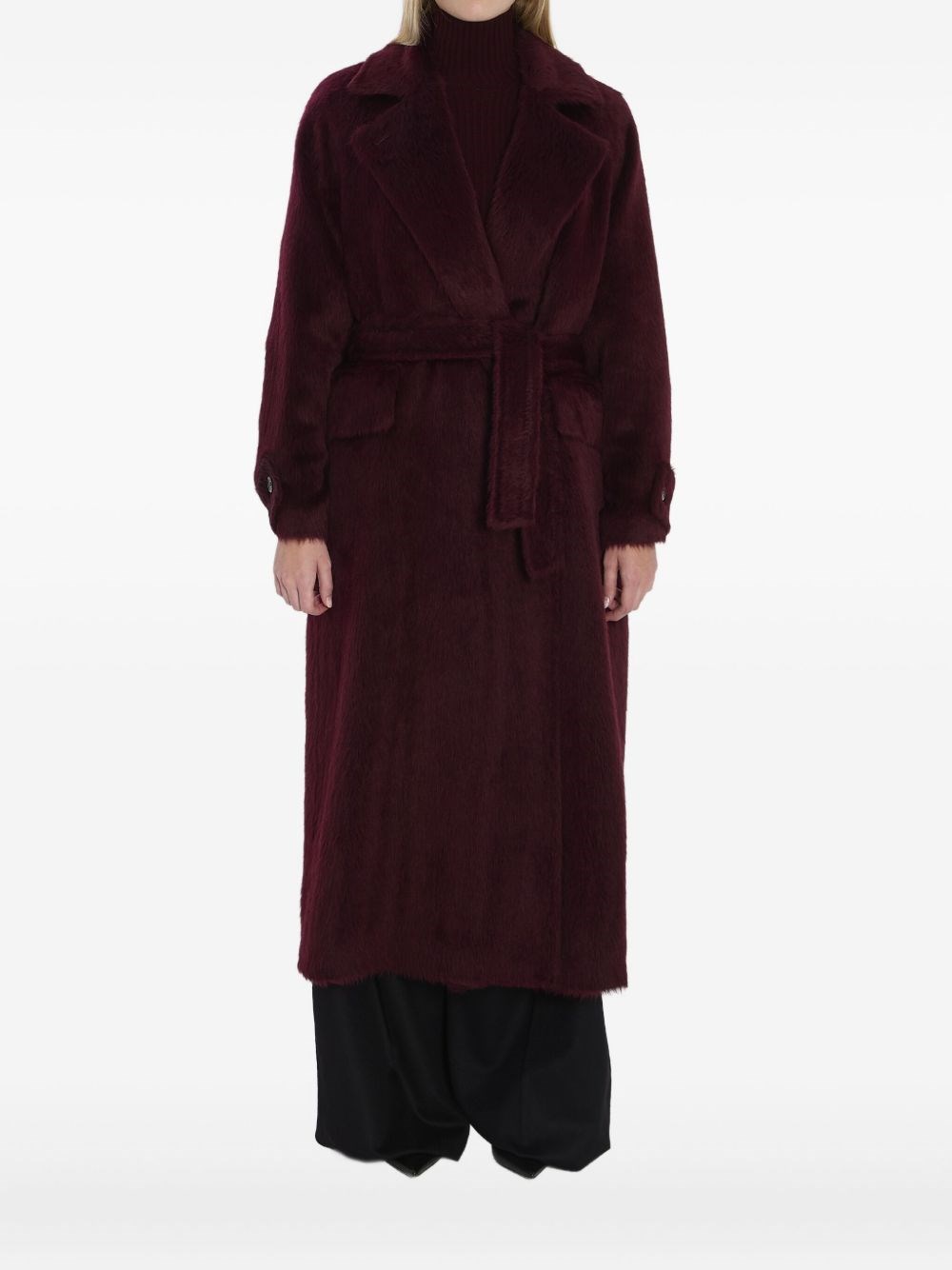 Max Mara Belted Coat In Red