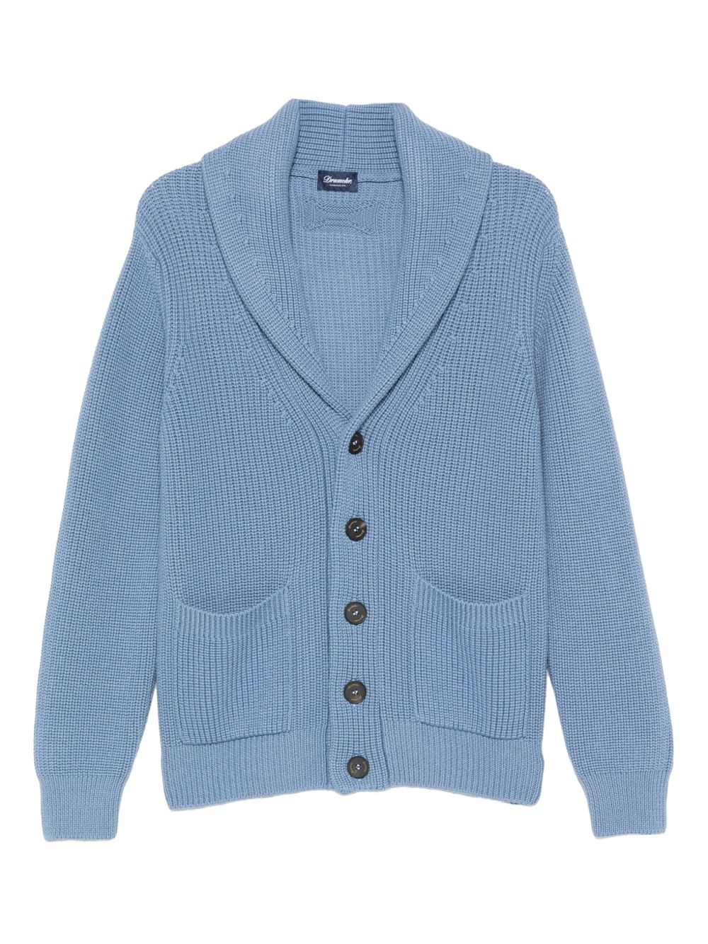 Drumohr Cardigan With Shawl Collar And Applied Pockets In Blue