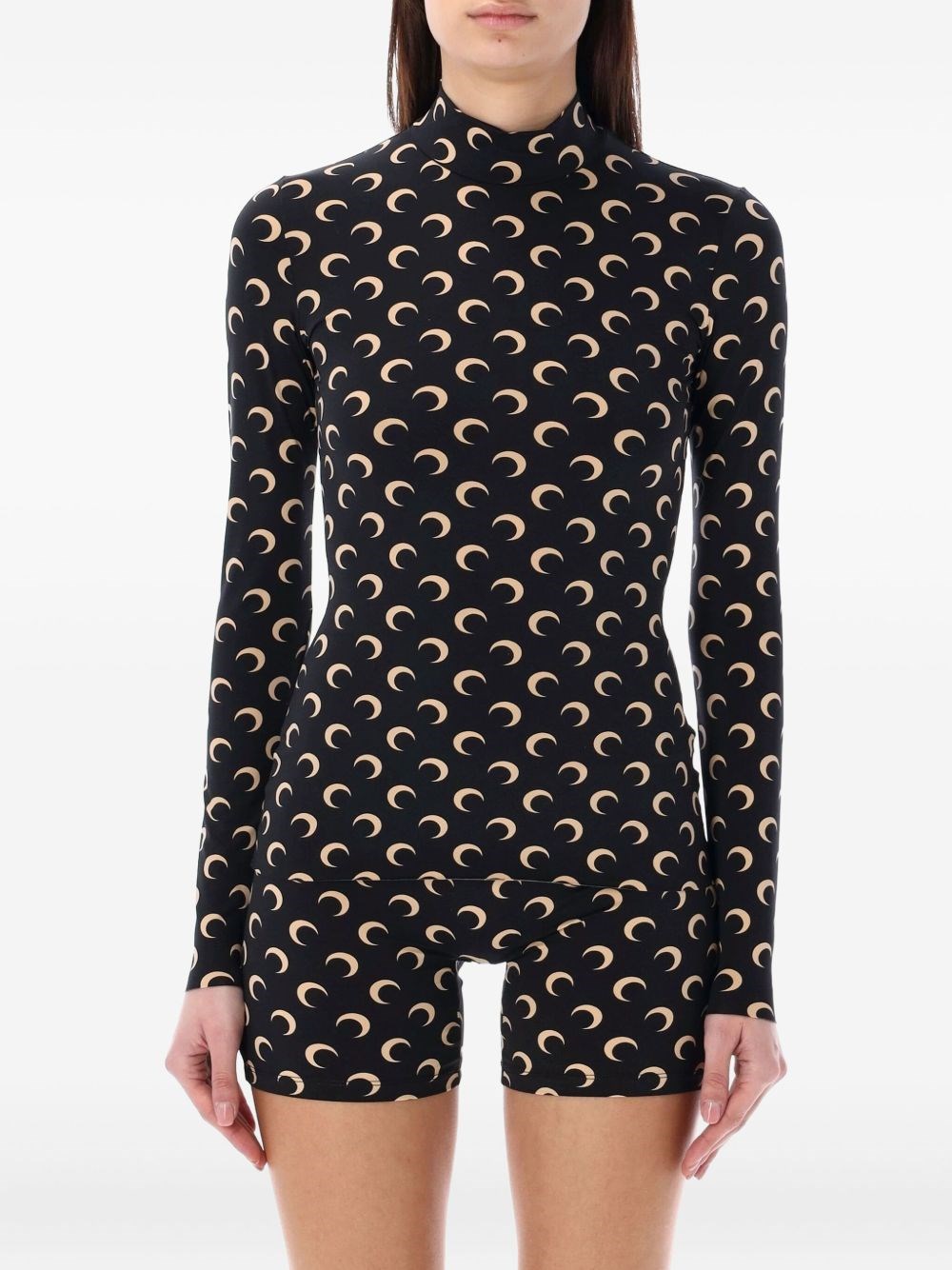 Marine Serre Long Sleeve Turtleneck Printed Blouse In Black