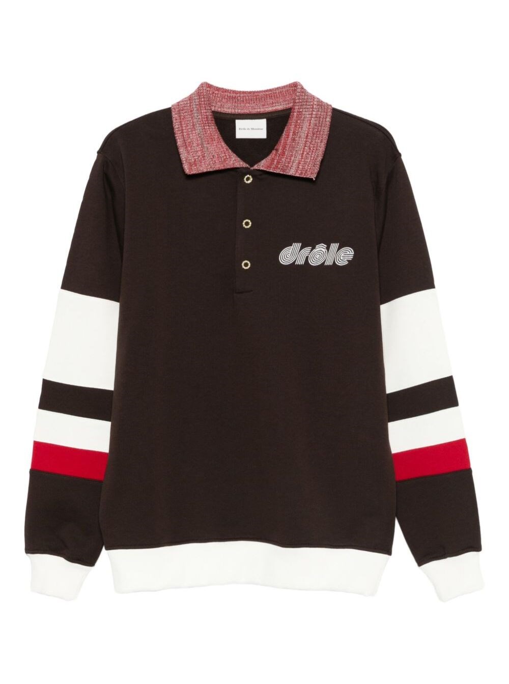 Drôle De Monsieur Brown Polo Collar Sweatshirt With Front Lettering Logo In Cotton Man In Brown