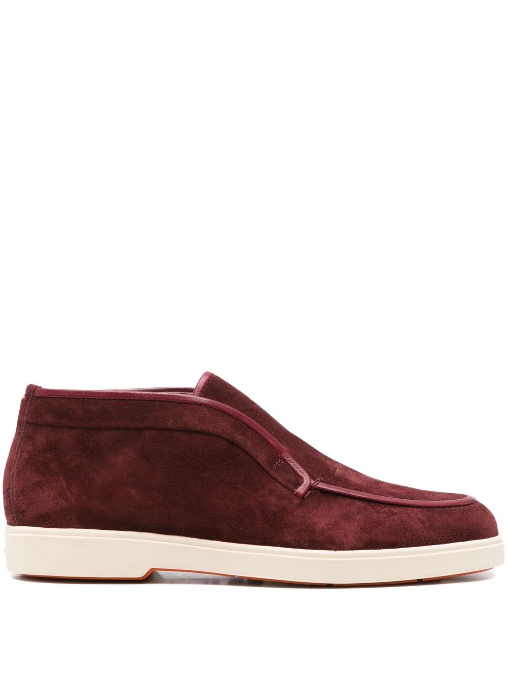 Santoni Red Suede Desert Boot For Men In Burgundy