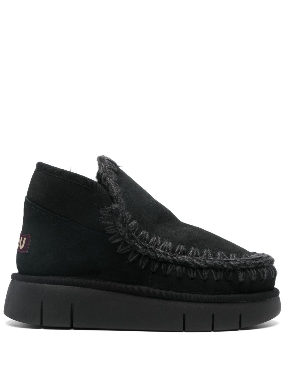 Mou Moccasin-inspired Ankle Boots With Whipstitch Detailing In Black