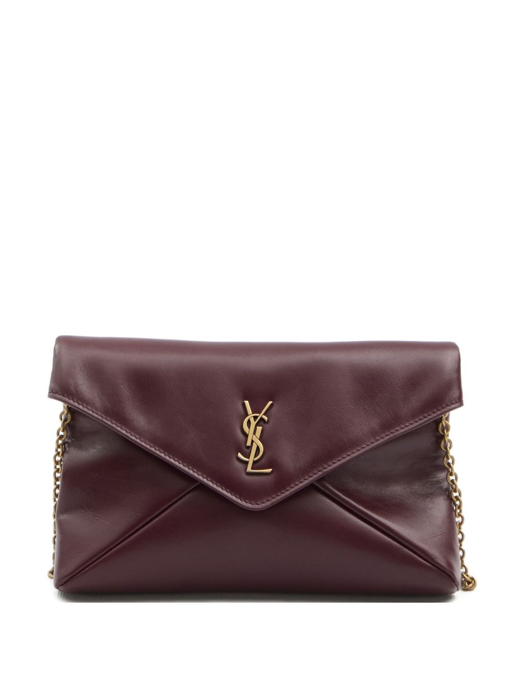 Saint Laurent Shiny Calfskin Clutch With Chain And Cassa In Red