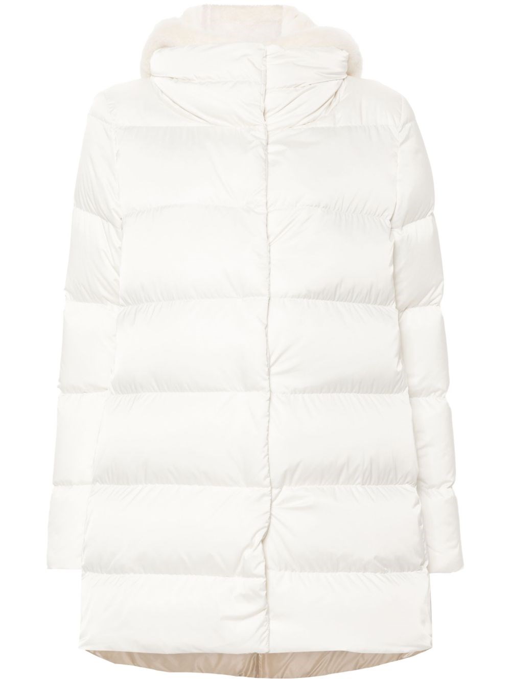 Herno A-shape Down Jacket In Satin And Lady Alternative Fur Clothing In White