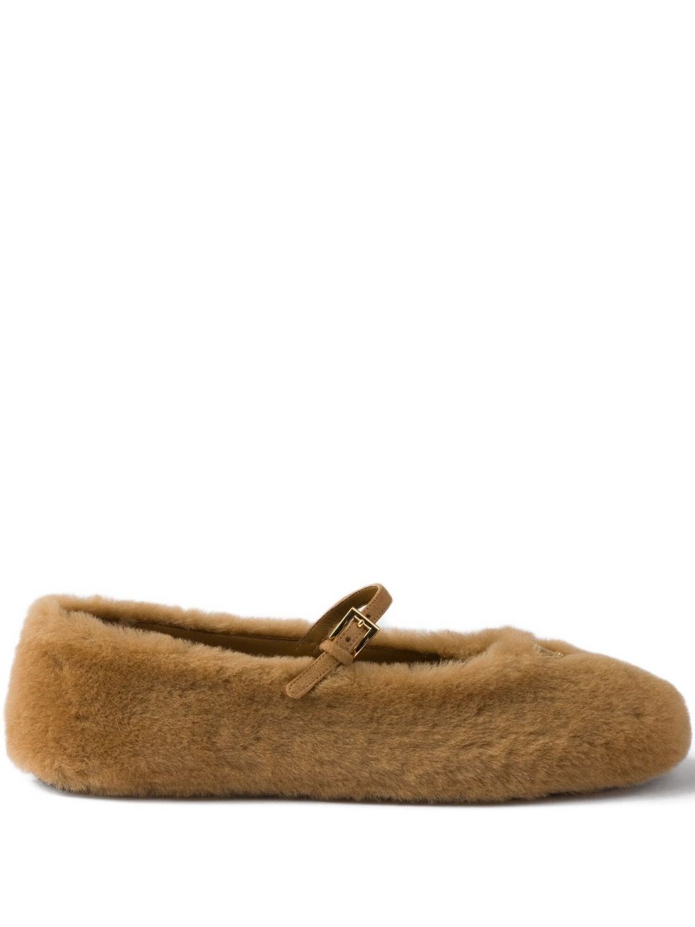Prada Shearling Ballerinas In Brown